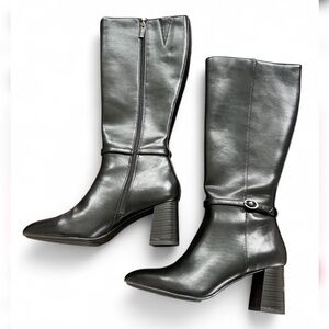 Anne Klein Black Knee-High Pointed Toe Gaux Leather Size 8.5